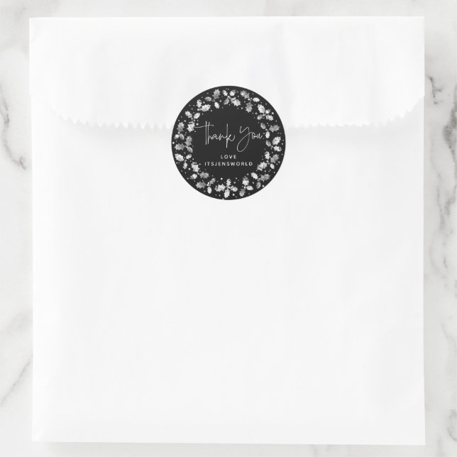 Black Thank You Christmas Holly Wreath Classic Round Sticker (Bag)