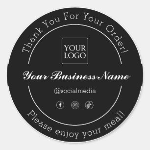 Black Thank you for your order food business Classic Round Sticker
