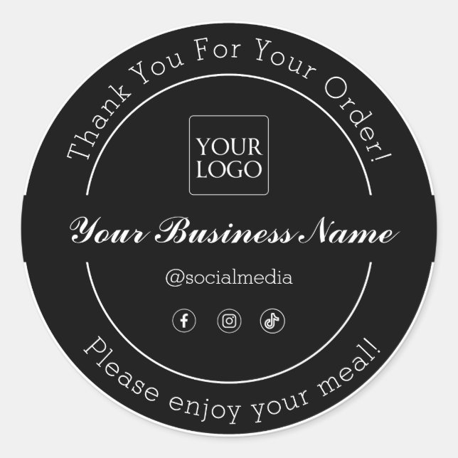 Black Thank you for your order food business Classic Round Sticker (Front)