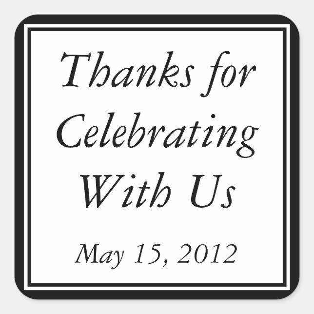 Black Thank You Gift Sticker & Wedding Favour Labe (Front)