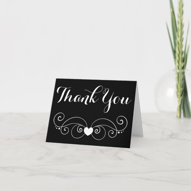 Black Thank You Heart Wedding ,Party Bridal Shower Card (Front)
