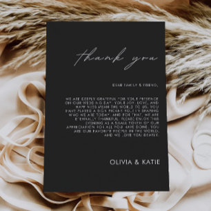 Black Thank You Letter, Napkin Note Menu