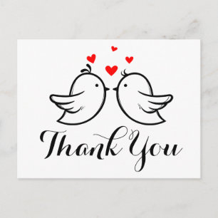 Black Thank You Lovebirds - Wedding, Bridal Shower Postcard
