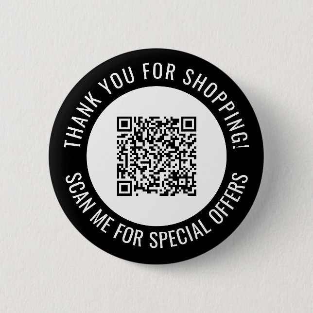 Black Thank You & Scan Me Promotional QR Code 2 Inch Round Button (Front)
