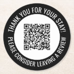 Black Thank You & Scan Me Promotional QR Code Round Paper Coaster<br><div class="desc">Promotional small business QR code coasters with a black border and your own QR code and custom text in a curve around your QR code. Thank you for your stay promo button personalized with your QR code and custom text.</div>