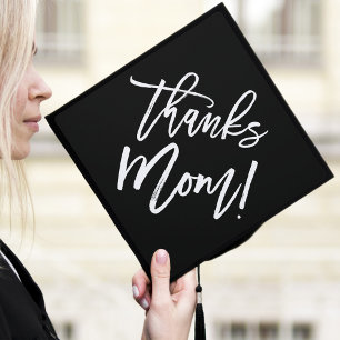 Black   Thanks Mom  Graduation Cap Topper