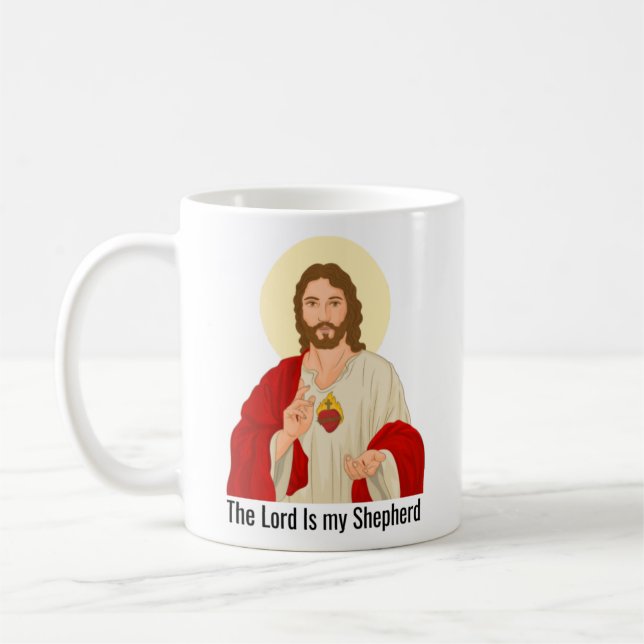 Black The Lord is my Shepherd Jesus illustrated  Coffee Mug (Left)