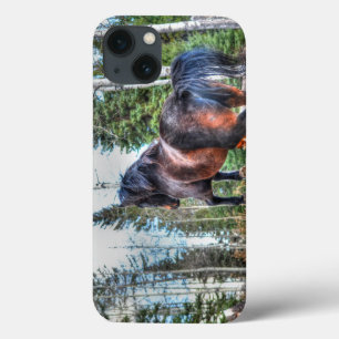 Black Thoroughbred Percheron Horse, Jumping logs iPhone 13 Case