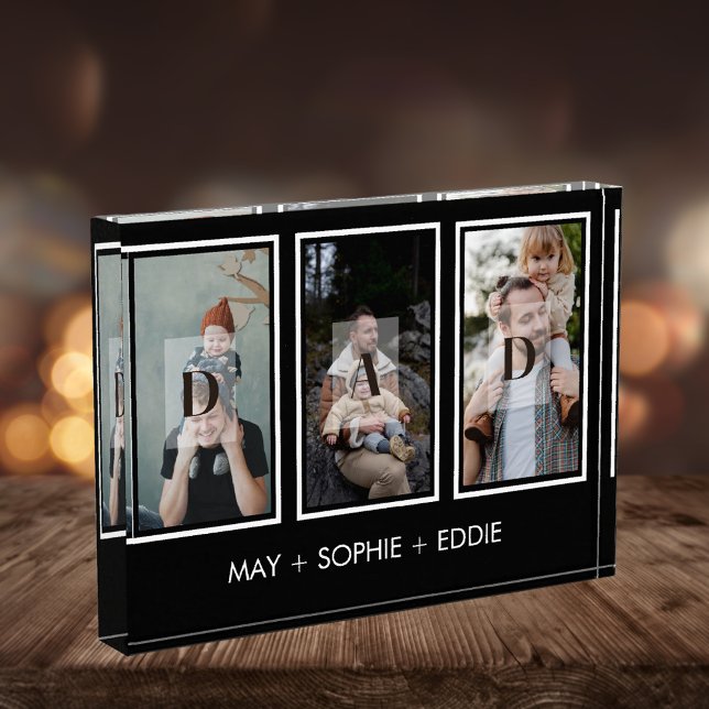 Black Three (3) Photos Father's Day Photo Block  (Creator Uploaded)