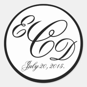 Black Three Initials Monogram Wedding Favour Classic Round Sticker