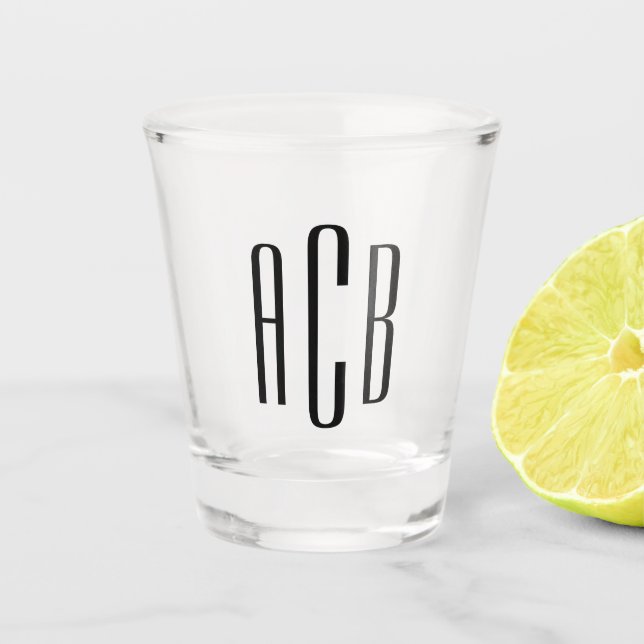 Black Three Letter Monogram Shot Glass (Front)