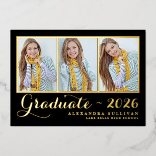 Black Three Photo Collage Graduation Gold