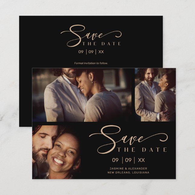 Black Three Photos Collage Wedding Funny Script (Front/Back)