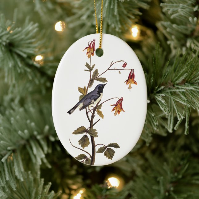 Black-Throated Blue Warbler Audubon Bird Ceramic Ornament (Tree)