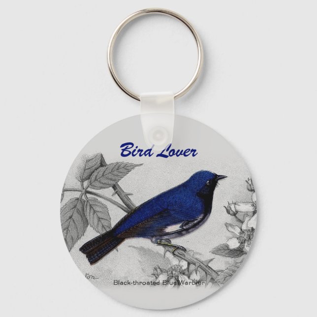 Black Throated Blue Warbler Customizable Keychain (Front)