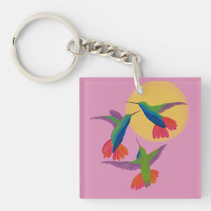 Black Throated Mango Hummingbird Art Button Keychain