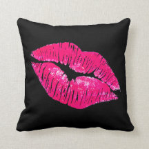 Black Throw Pillow Pink Lips