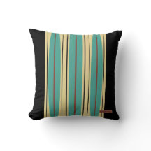 Black Throw Pillow w/ Blue, Beige & Brown Accents