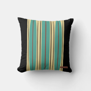 Black Throw Pillow w/ Blue, Beige & Brown Accents