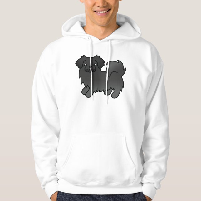 Black Tibetan Spaniel Cute Cartoon Dog Hoodie (Front)