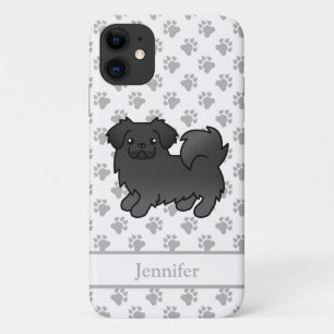 Black Tibetan Spaniel Cute Cartoon Dog & Name iPhone 11 Case