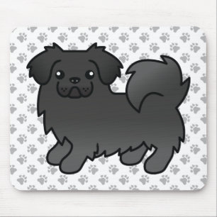 Black Tibetan Spaniel Cute Cartoon Dog & Paws Mouse Pad