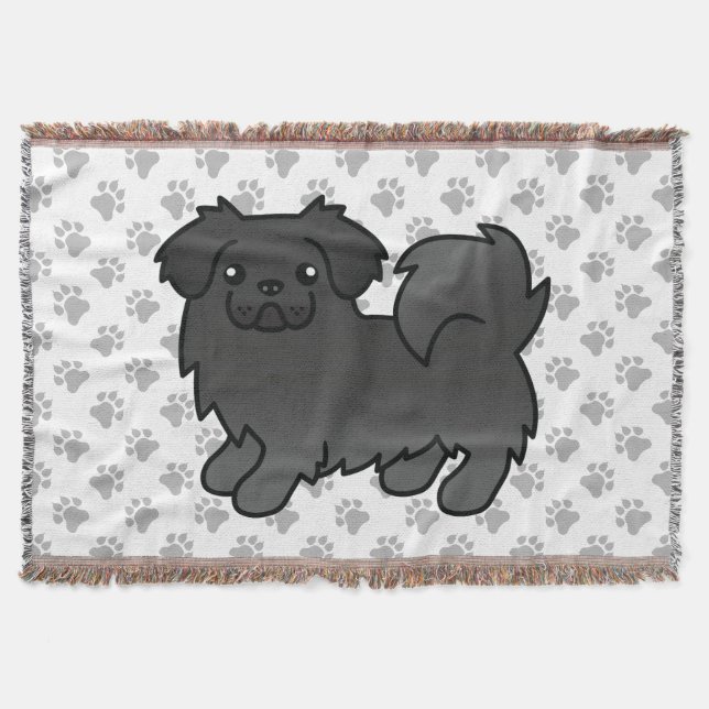 Black Tibetan Spaniel Cute Cartoon Dog Throw Blanket (Front)