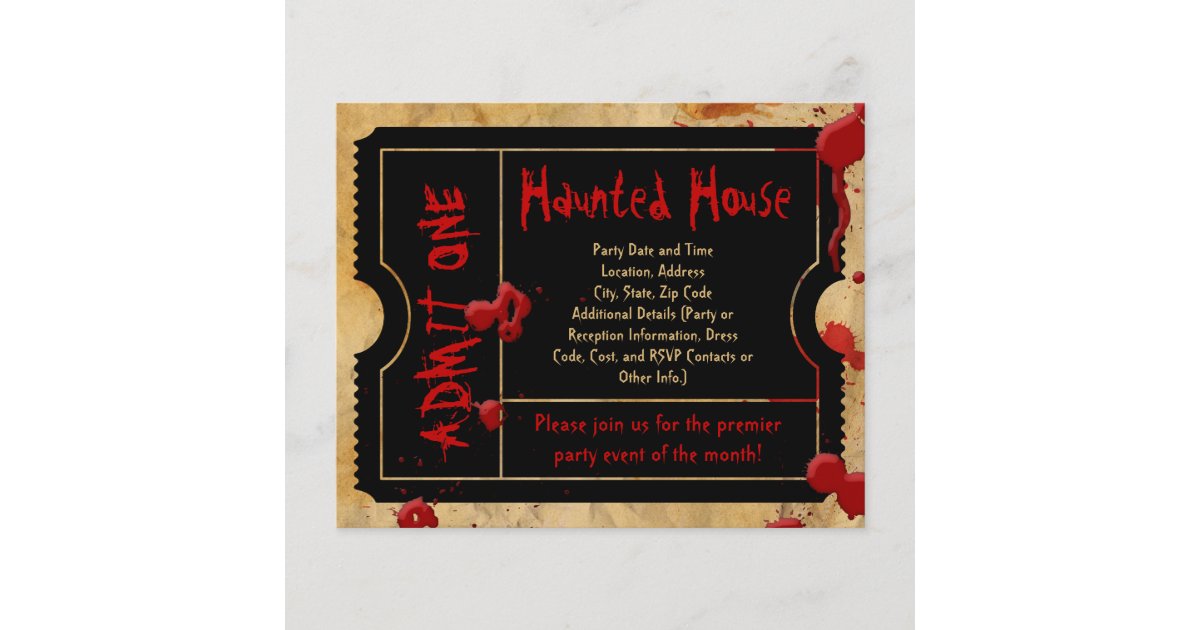 Black Ticket Blood Splatter Haunted House Flyers Zazzle