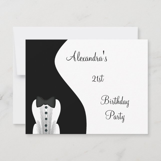 Black Tie 21st Birthday Party Black & White Invitation (Front)