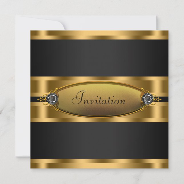 Black Tie Black Gold Party Invitation (Front)