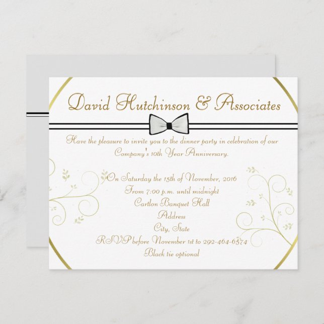 BLACK TIE CORPORATE DINNER RECEPTION INVITATION (Front/Back)