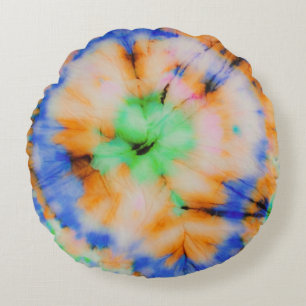 Black Tie Dye, Grungy Vintage. Round Pillow