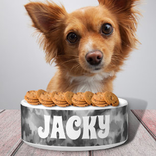 Black Tie Dye Personalized Dog or Cat Name Bowl