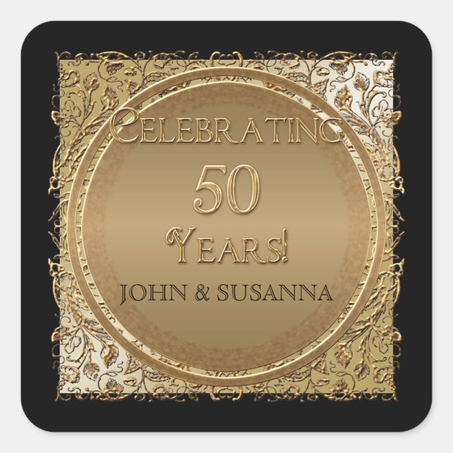 Black Tie Elegance, Golden Wedding Anniversary Square Sticker (Front)