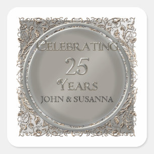 Black Tie Elegance, Silver Wedding Anniversary Square Sticker