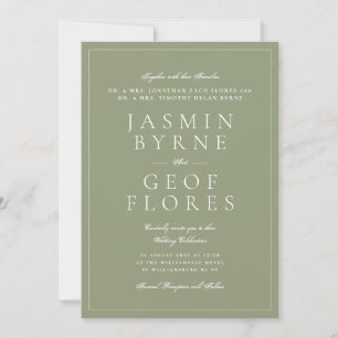 Black Tie Elegant Moss Green Typography Wedding Invitation