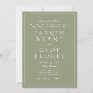 Black Tie Elegant Moss Green Typography Wedding Invitation