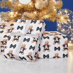 Black Tie Formal Gingerbread Cookie Christmas Wrapping Paper