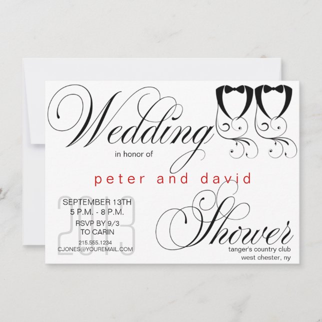 Black Tie Gay Wedding Shower Invitation (Front)