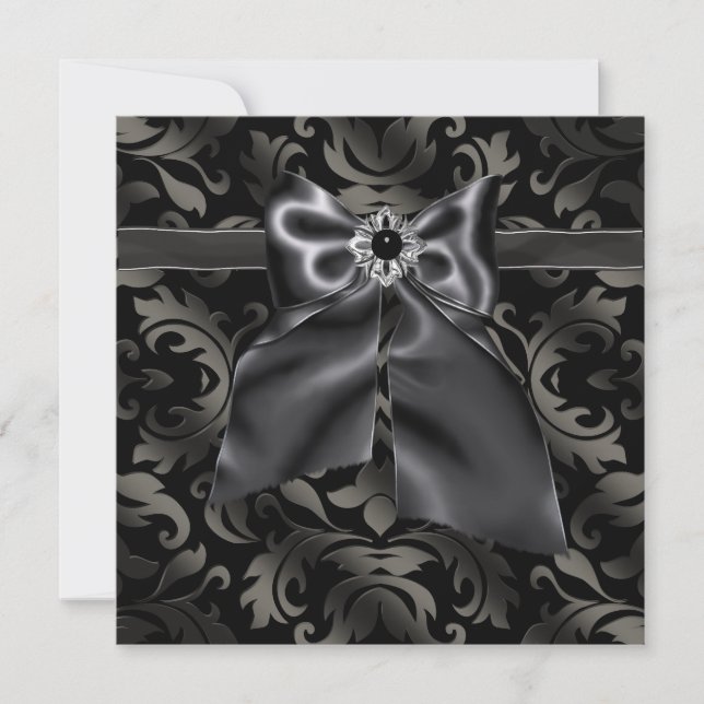Black Tie Party Black Damask Party Invitation (Front)