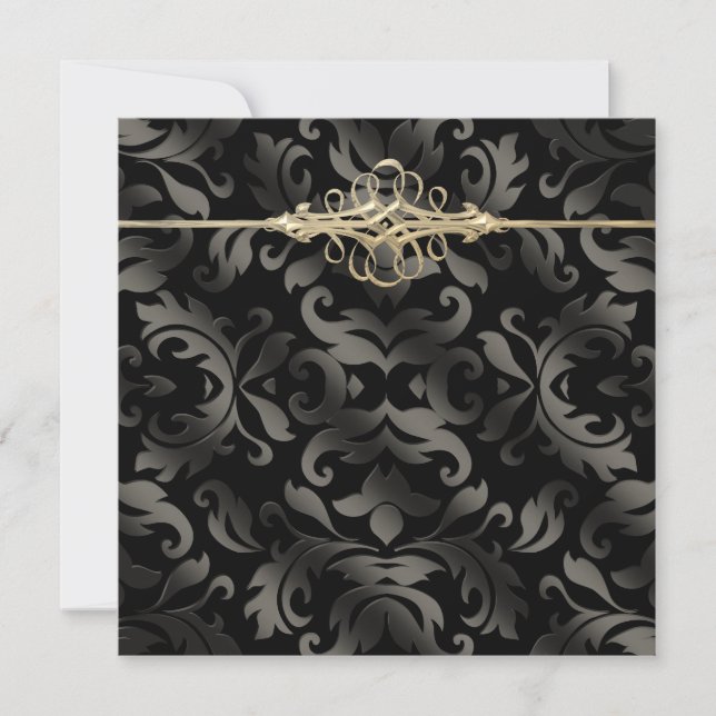 Black Tie Party Black Gold Black Damask Invitation (Front)