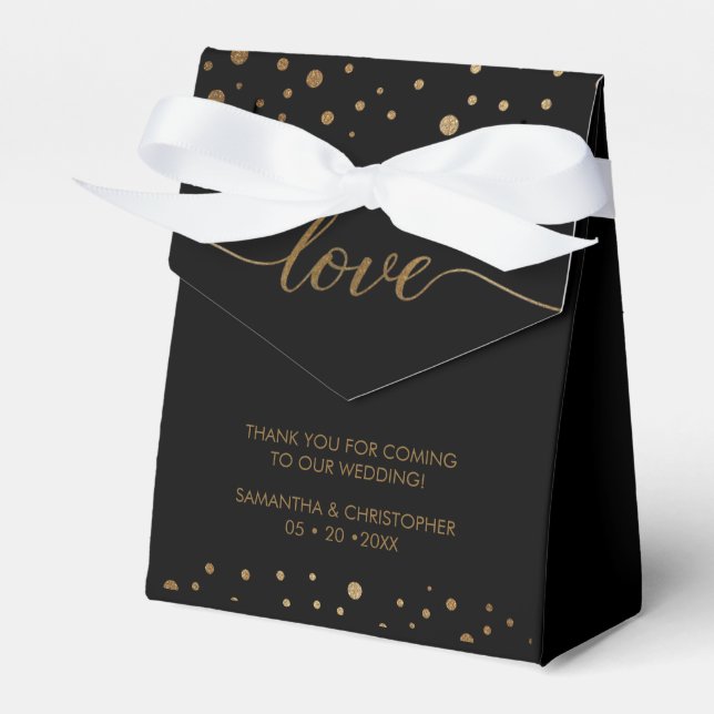 Black tie Personalized Gold Love Script Wedding  Favor Box (Front Side)