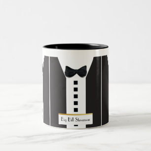Black Tie Tuxedo 🎩 Funny Office Monogram  Two-Tone Coffee Mug