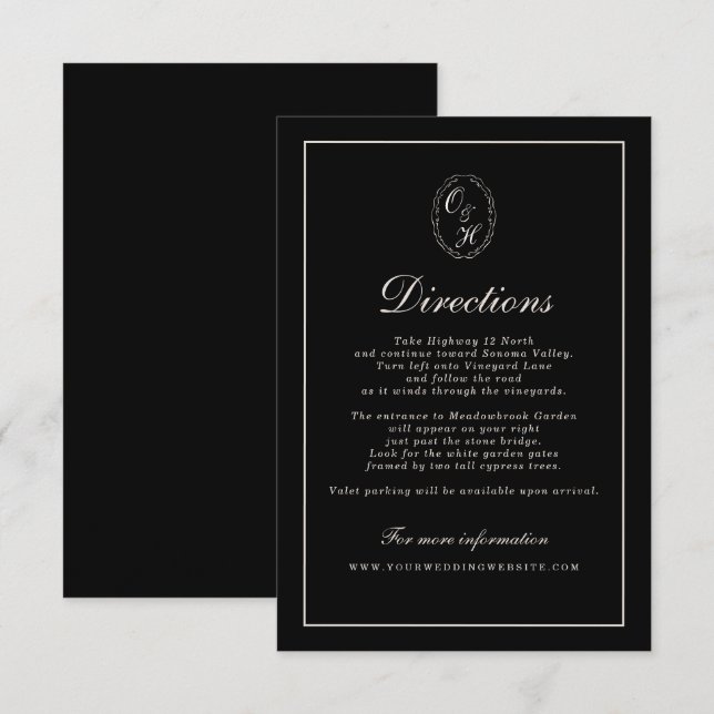 Black Tie Wedding Classic Directions Card (Front/Back)