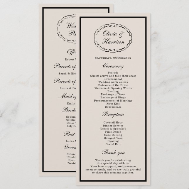 Black Tie Wedding Classic Program Card (Front/Back)