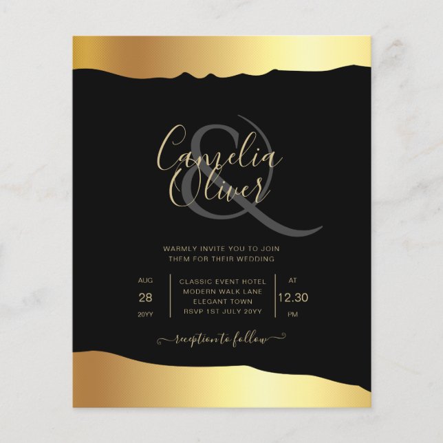 Black Tie Wedding Gold Foil Script Elegant Event  (Front)