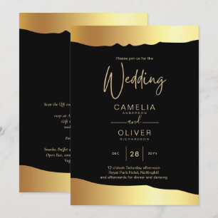 Black Tie Wedding Gold Foil Script Elegant Event  Invitation