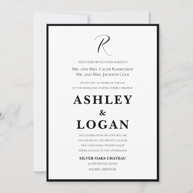 Black Tie Wedding Invitations (Front)