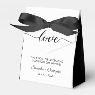 Black tie Wedding Love Script Customizable Names Favor Box