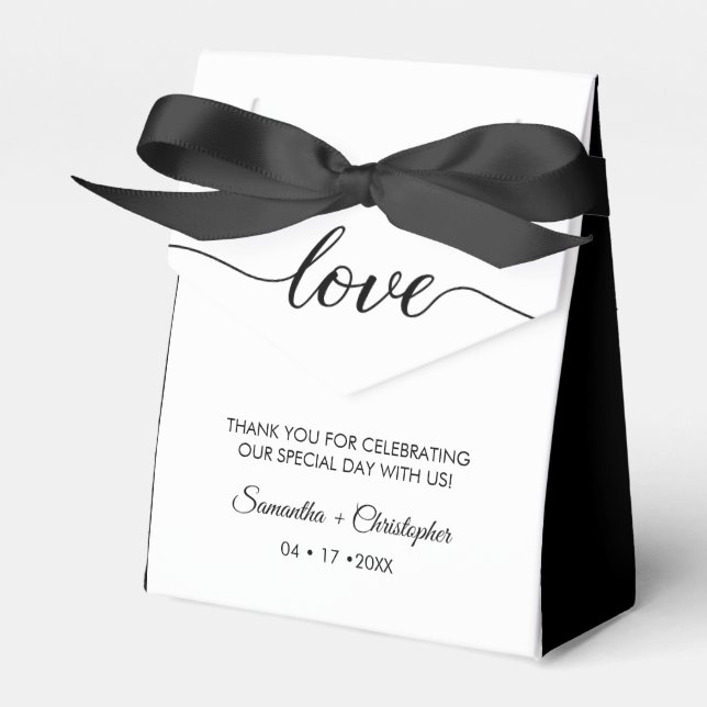 Black tie Wedding Love Script Customizable Names Favor Box (Front Side)